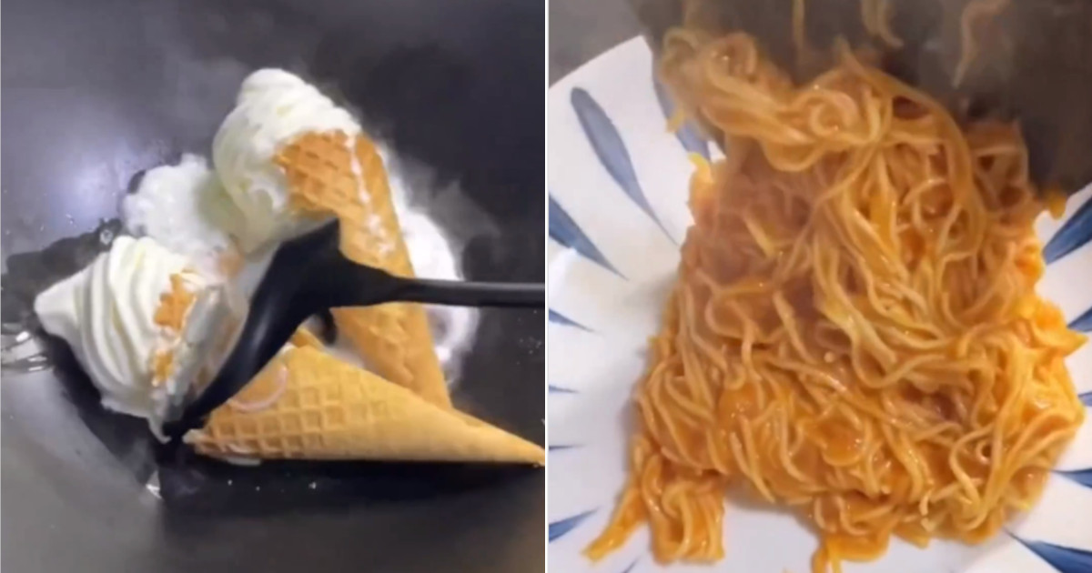 Cuoce gli spaghetti assieme al cono gelato: ciò che ne esce ti farà rabbrividire [+VIDEO]